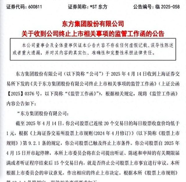 冠盈配资 ST东方最新公告！上市终止在即，股民：这回真要凉了？